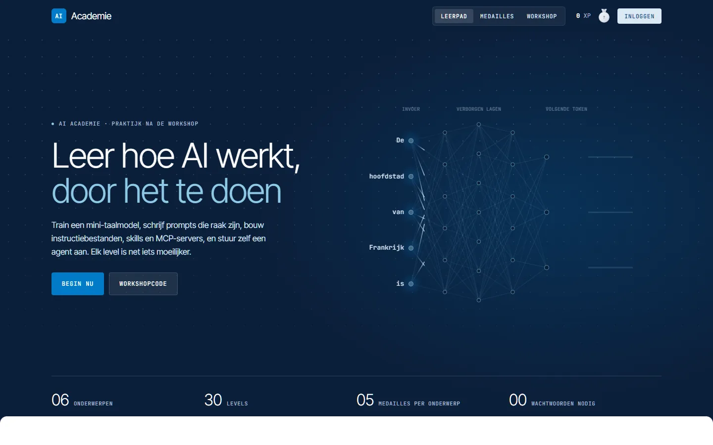 AI Academie home page with medals and the learning path